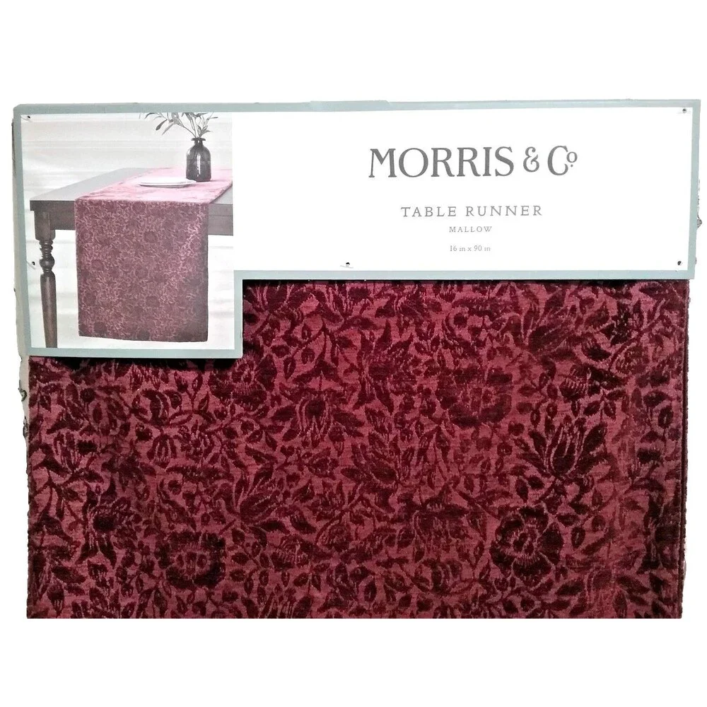 William Morris & Co Table Runner Mallow Hibiscus Burgundy Velvet 16x90 Luxury